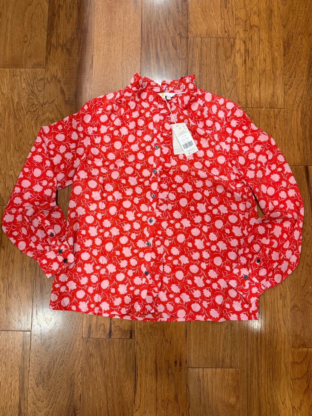 Boden Red Blouse with Pink Floral Print NWT